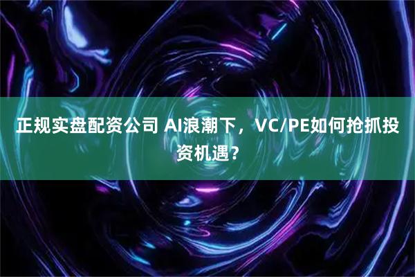 正规实盘配资公司 AI浪潮下，VC/PE如何抢抓投资机遇？